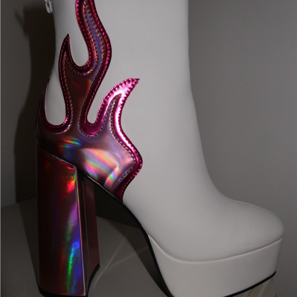 Public Desire White and Pink Flame Platform Boots